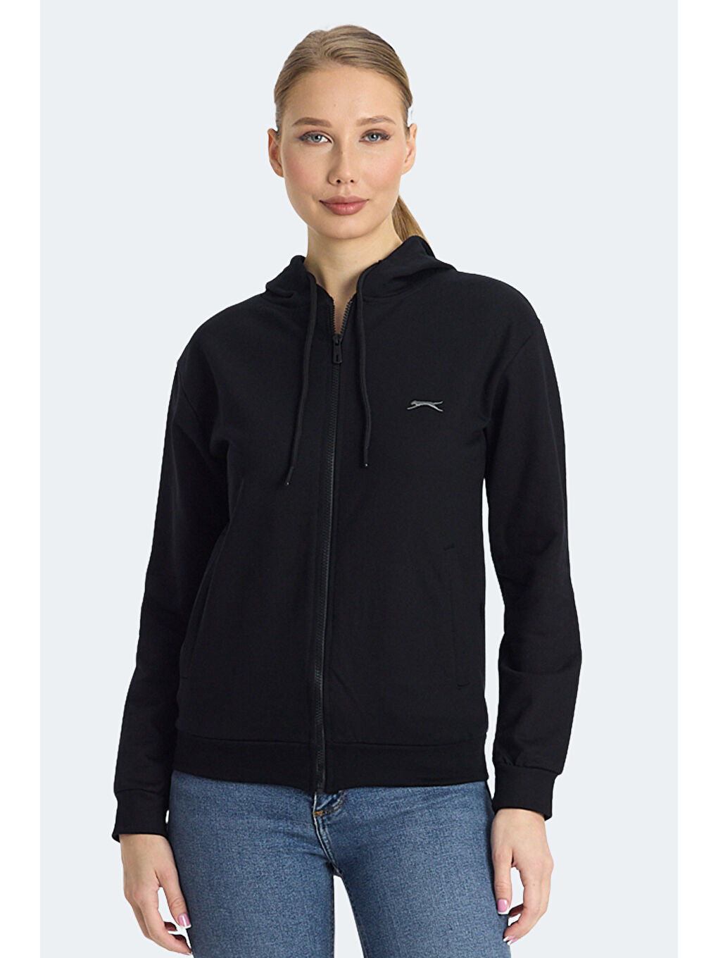 KINET IN Kadın Fermuarlı Kapüşonlu Cepli Siyah Sweatshırt-5