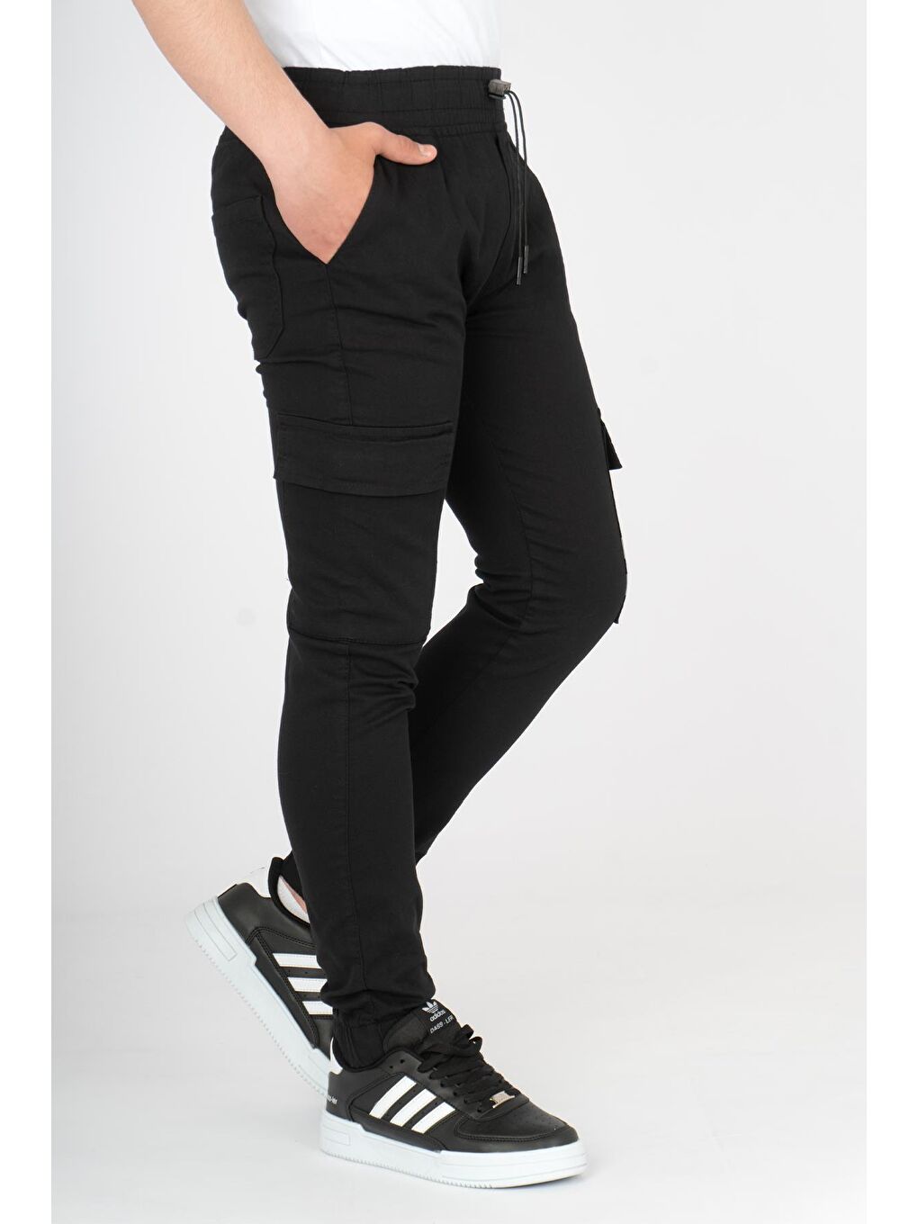 Siyah Erkek Çocuk Lastikli Kargo Pantolon Fit Kanvas2-15 Yaş-3