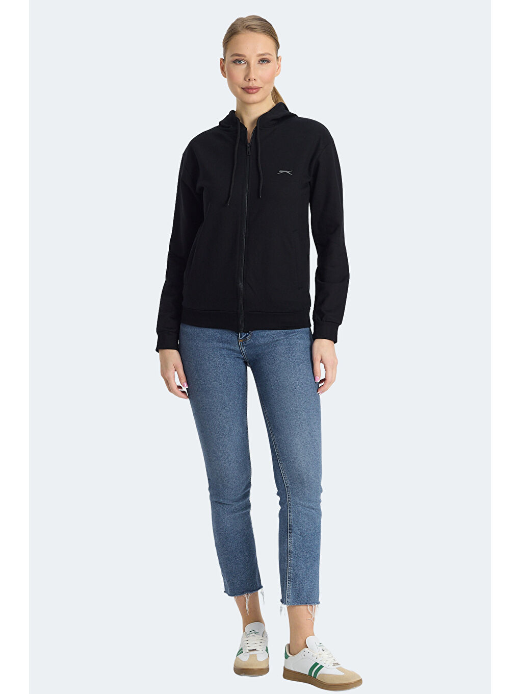 KINET IN Kadın Fermuarlı Kapüşonlu Cepli Siyah Sweatshırt-6