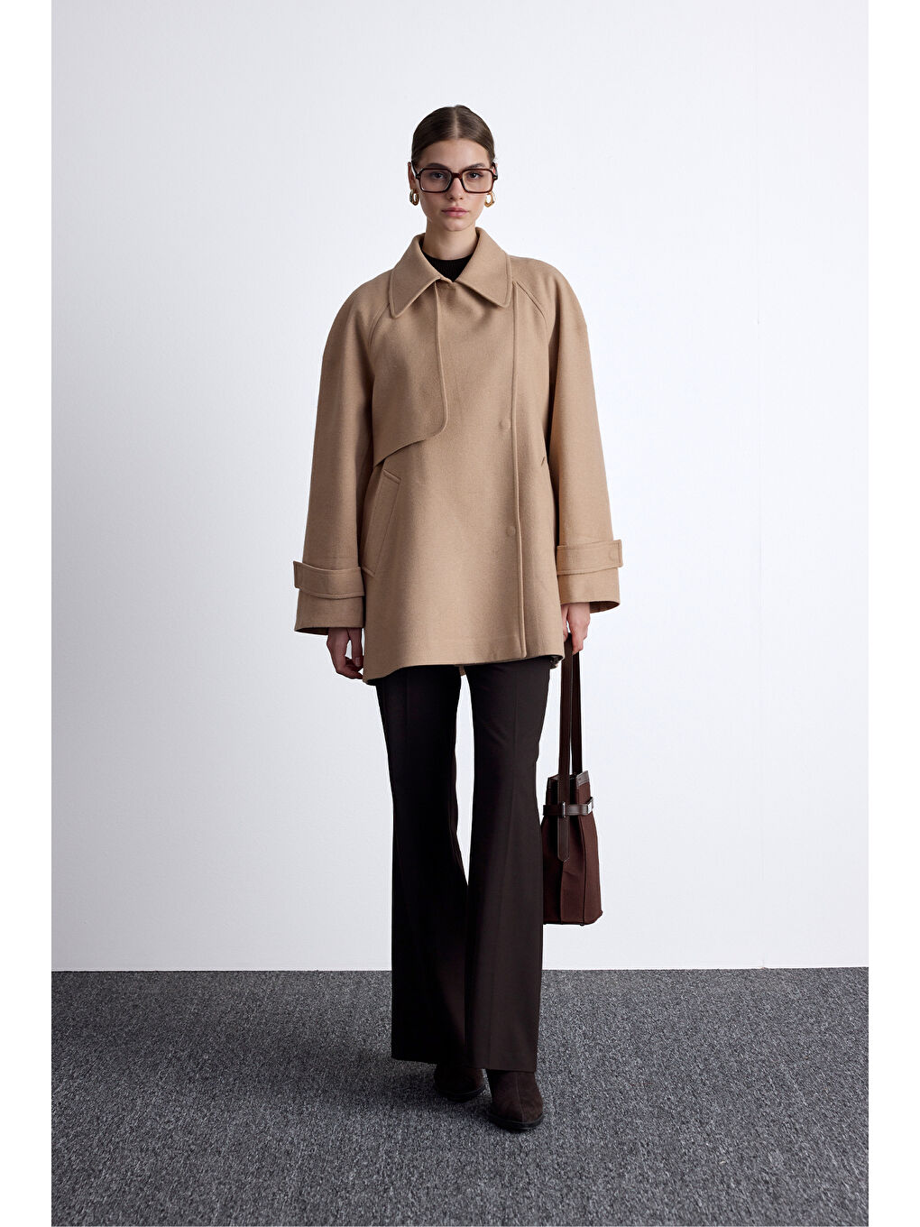 Kahverengi Mari Kruvaze Trenç Kaban Camel-5