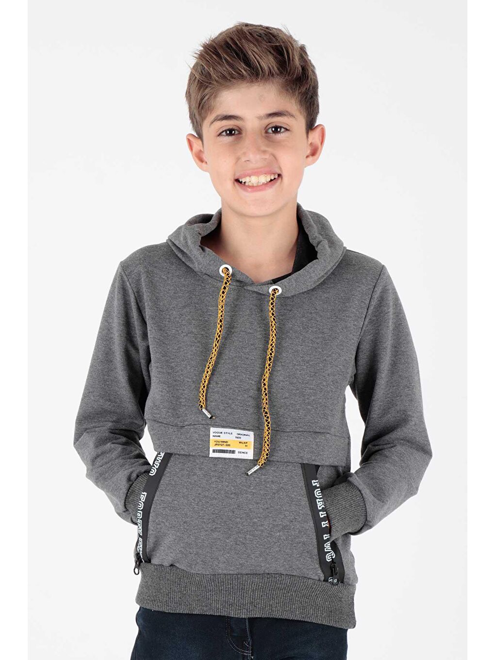 Antrasit Erkek Çocuk Fermuarlu Kapüşonlu Sweatshirt Ak15217