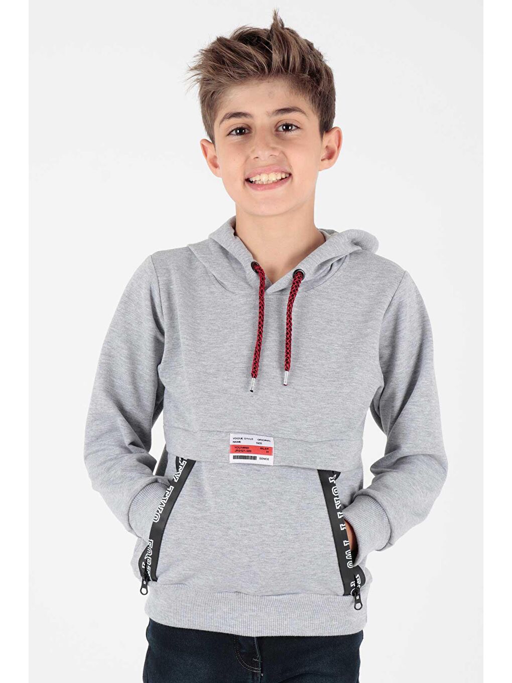 Gri Erkek Çocuk Fermuarlu Kapüşonlu Sweatshirt Ak15217