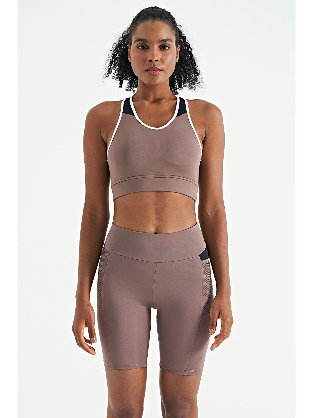 Pembe Gül Kurusu Renk Bloklu Sırt Baskı Detaylı Dar Kalıp Kadın Büstiyer - 97253