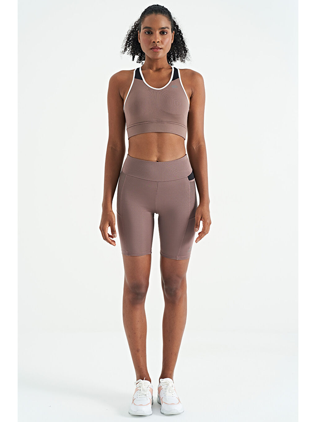 Pembe Gül Kurusu Renk Bloklu Sırt Baskı Detaylı Dar Kalıp Kadın Büstiyer - 97253-2