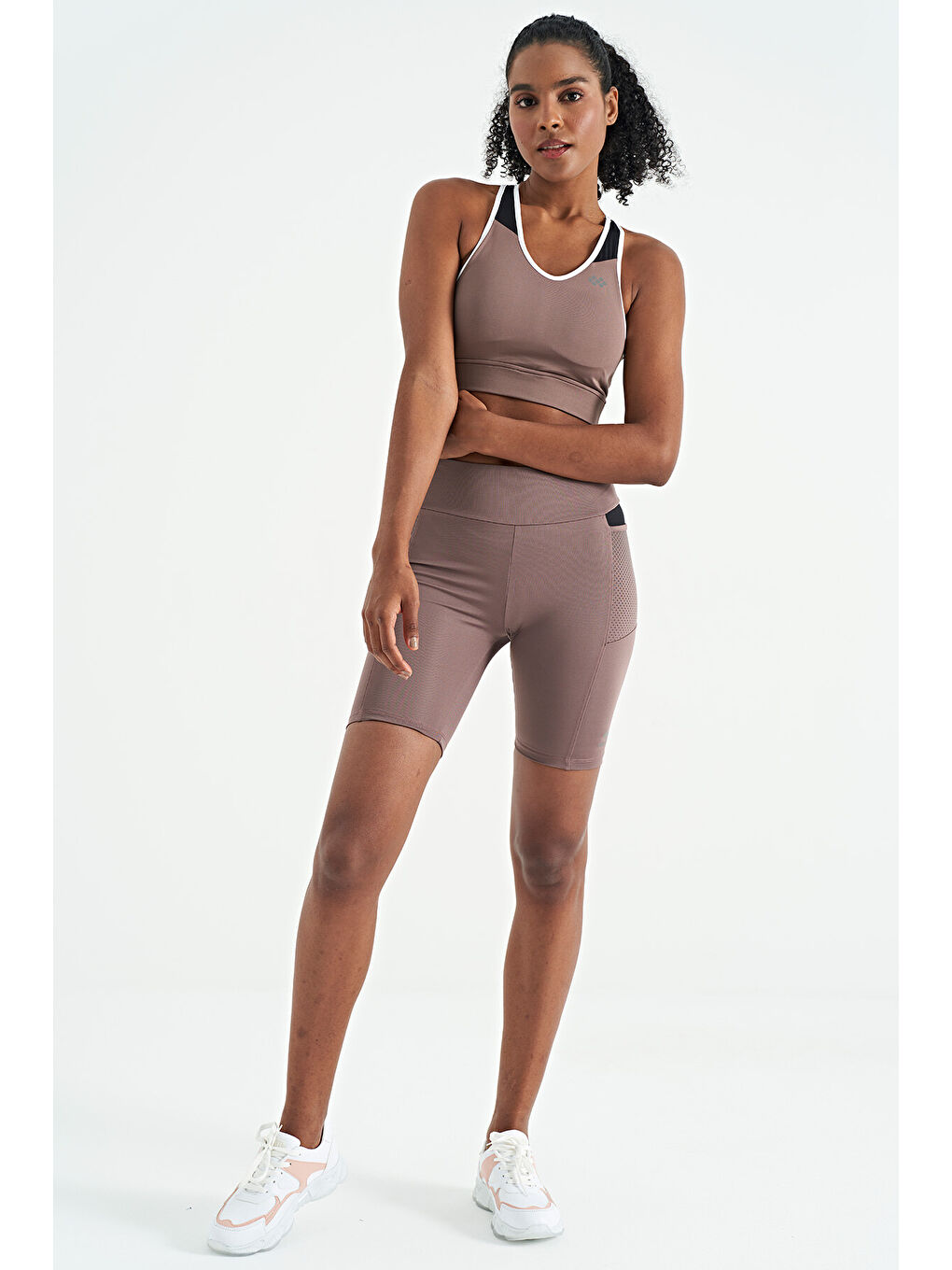 Pembe Gül Kurusu Renk Bloklu Sırt Baskı Detaylı Dar Kalıp Kadın Büstiyer - 97253-8