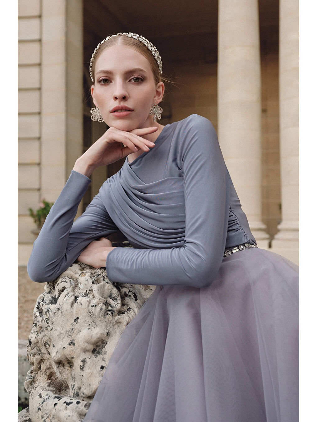 Pelerin Detaylı Bluz Mor