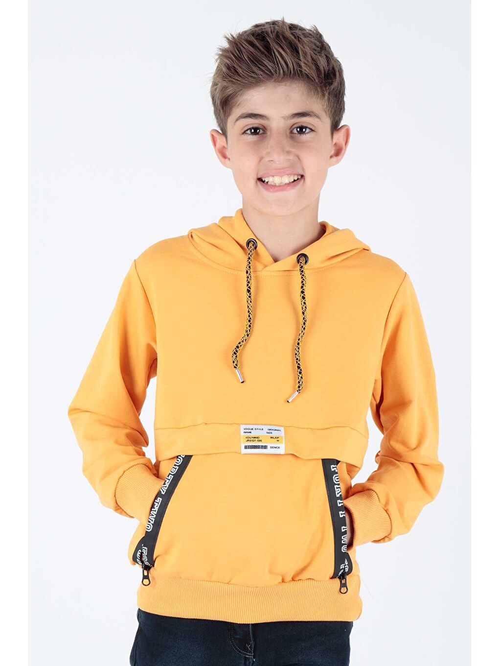 Sarı Erkek Çocuk Fermuarlu Kapüşonlu Sweatshirt Ak15217