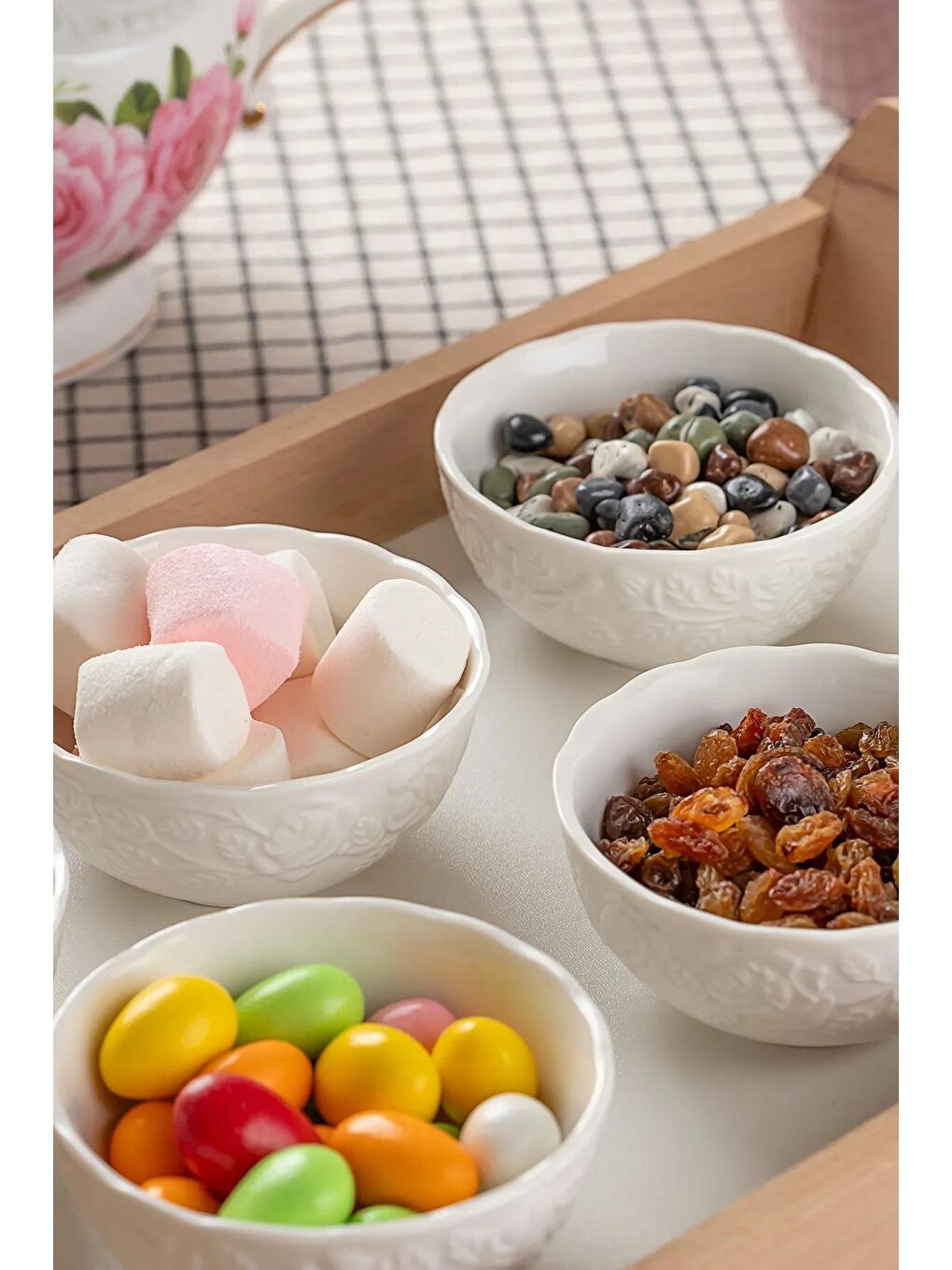 Beyaz THN18908 Rose 6'lı Porselen Kase Seti 10 cm - 6 Parça Porselen Çerezlik Seti-1