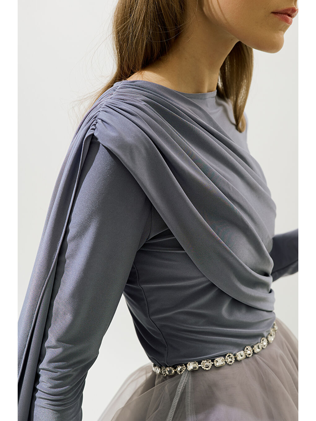 Pelerin Detaylı Bluz Mor-2