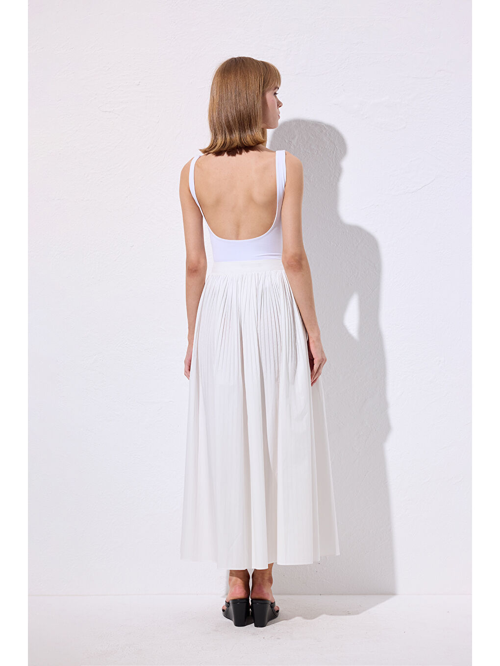 Piliseli Geniş Etek Ekru-5