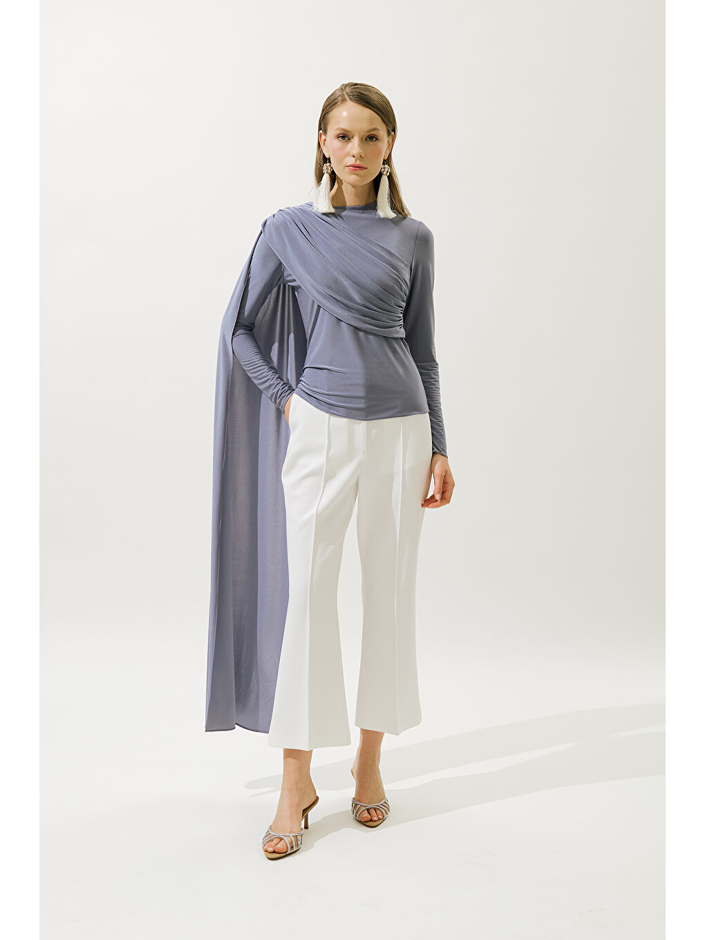 Pelerin Detaylı Bluz Mor-4