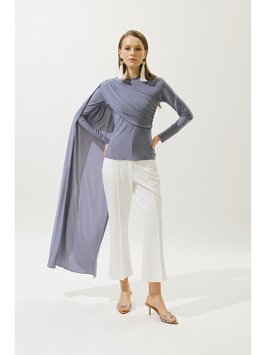 Pelerin Detaylı Bluz Mor-5