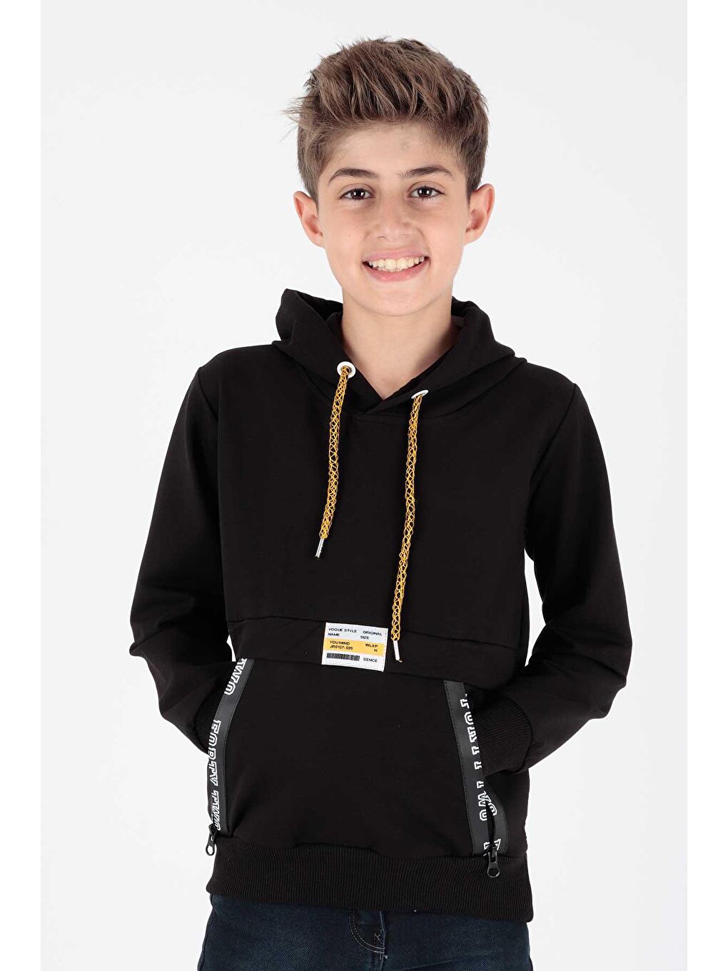 Siyah Erkek Çocuk Fermuarlu Kapüşonlu Sweatshirt Ak15217