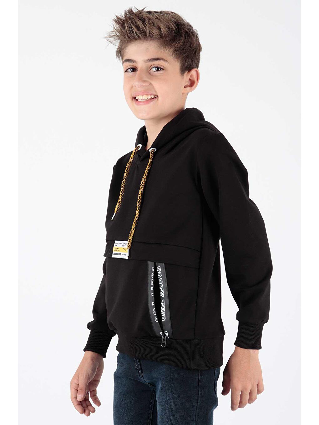 Siyah Erkek Çocuk Fermuarlu Kapüşonlu Sweatshirt Ak15217-1