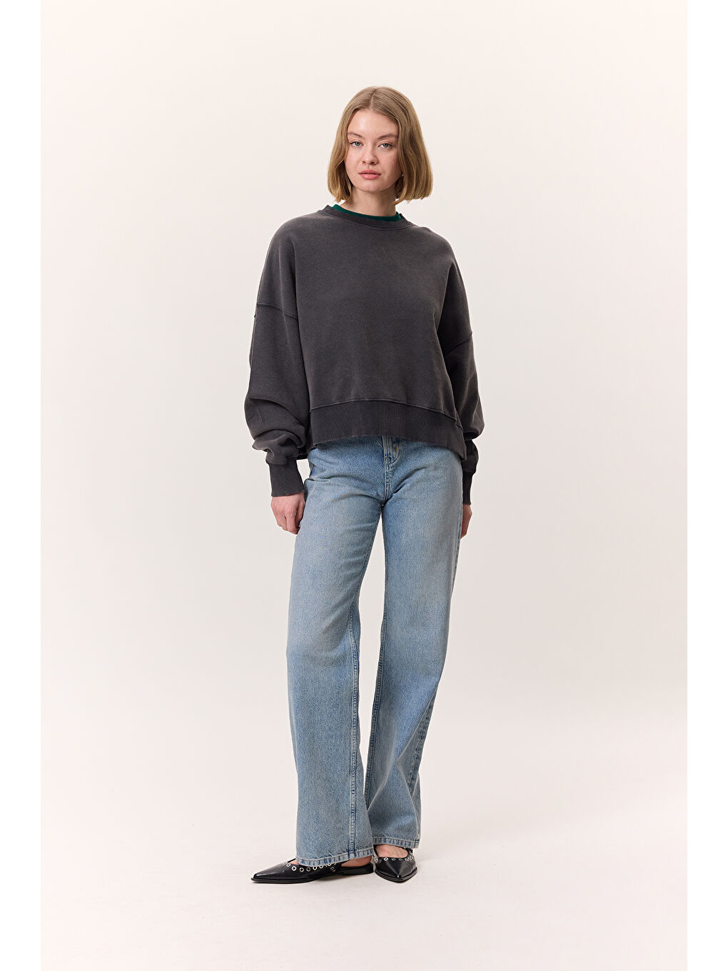 Yıkama Efektli Sweatshırt Antrasit