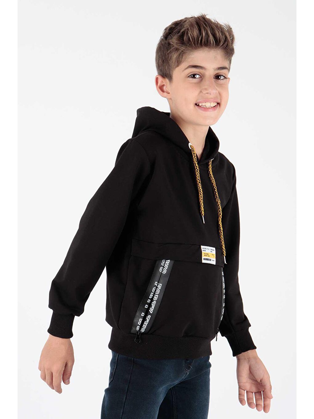 Siyah Erkek Çocuk Fermuarlu Kapüşonlu Sweatshirt Ak15217-2