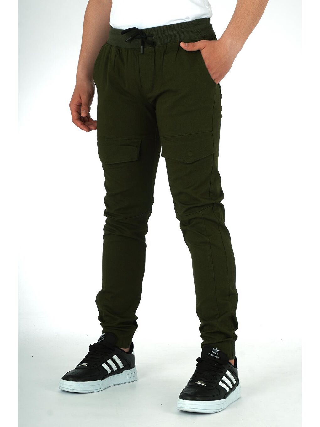 Haki Erkek Çocuk Kargo Cepli Pantolon Kanvas Kumaş 8-15 Yaş-1