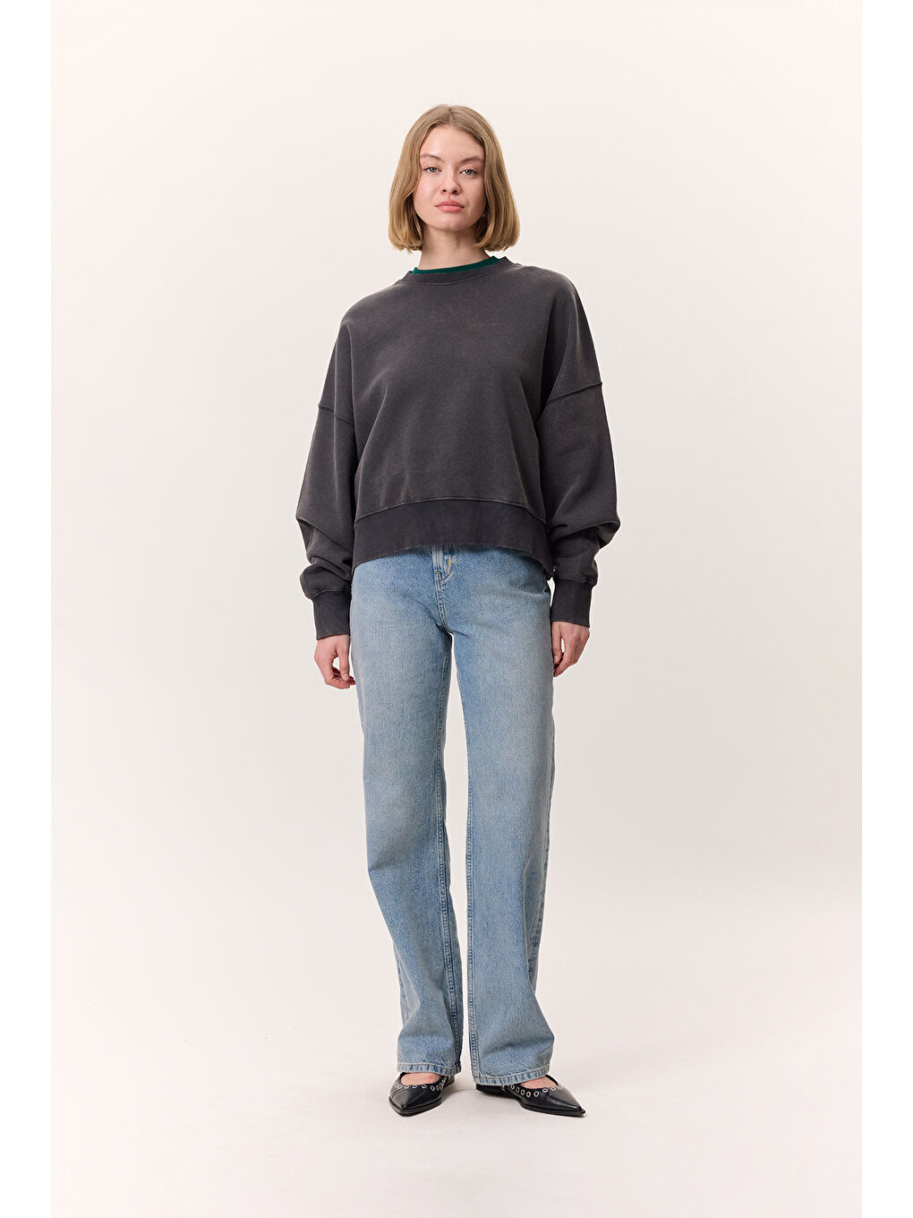 Yıkama Efektli Sweatshırt Antrasit-1