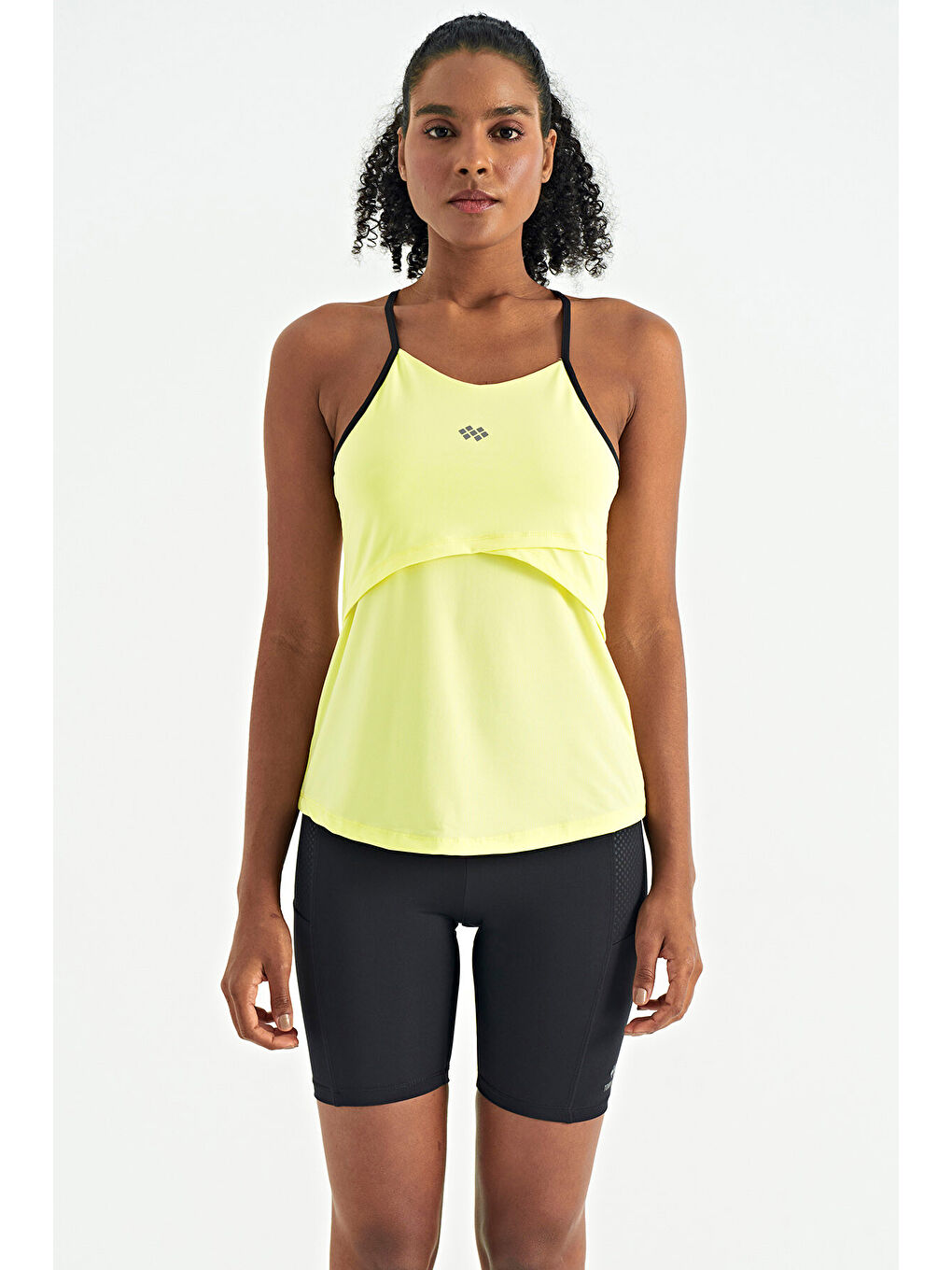 Sarı Limon Sırt Çarpraz Askı Detaylı Standart Kalıp Kadın Spor Atlet - 97261-2