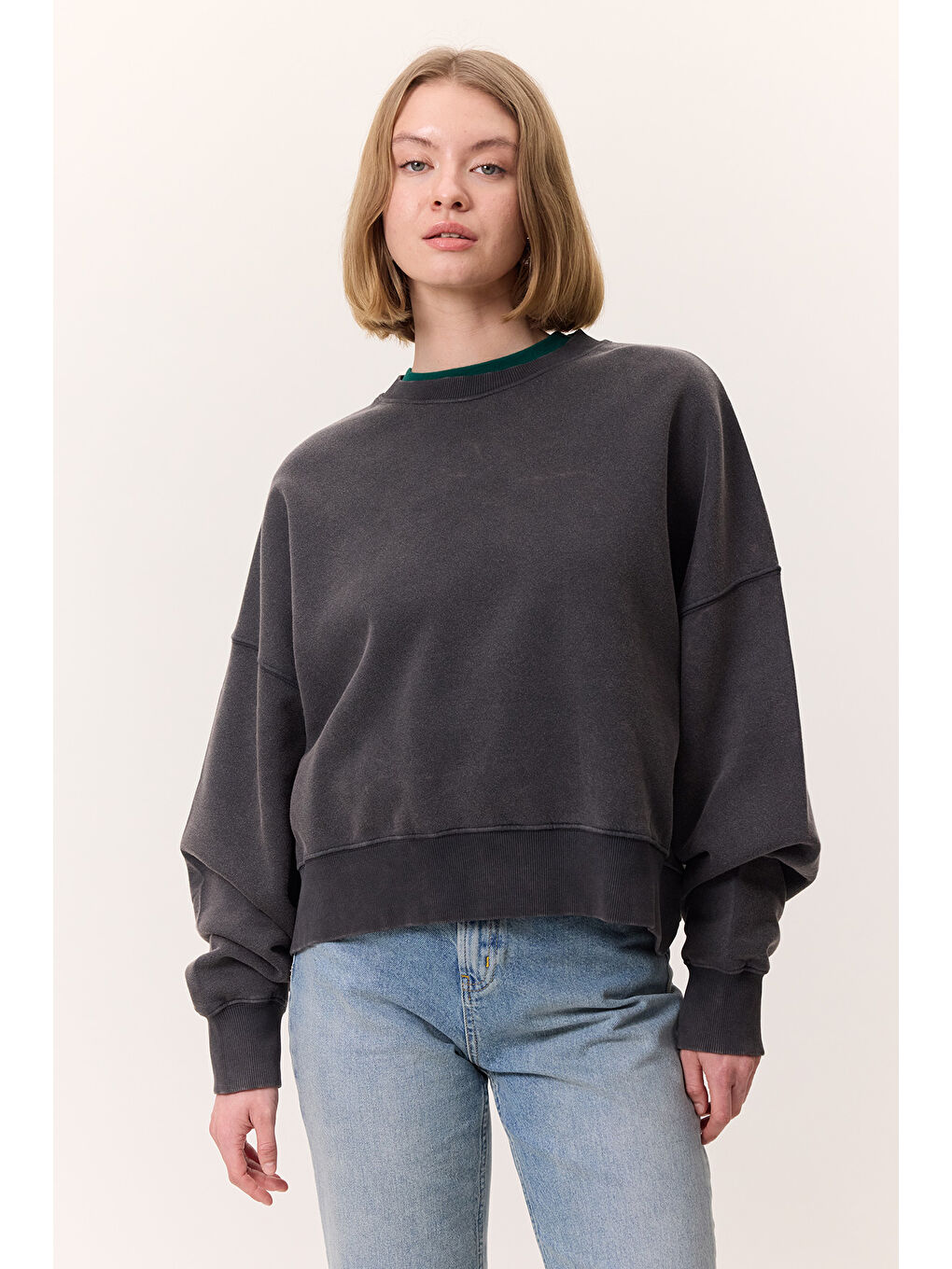 Yıkama Efektli Sweatshırt Antrasit-2