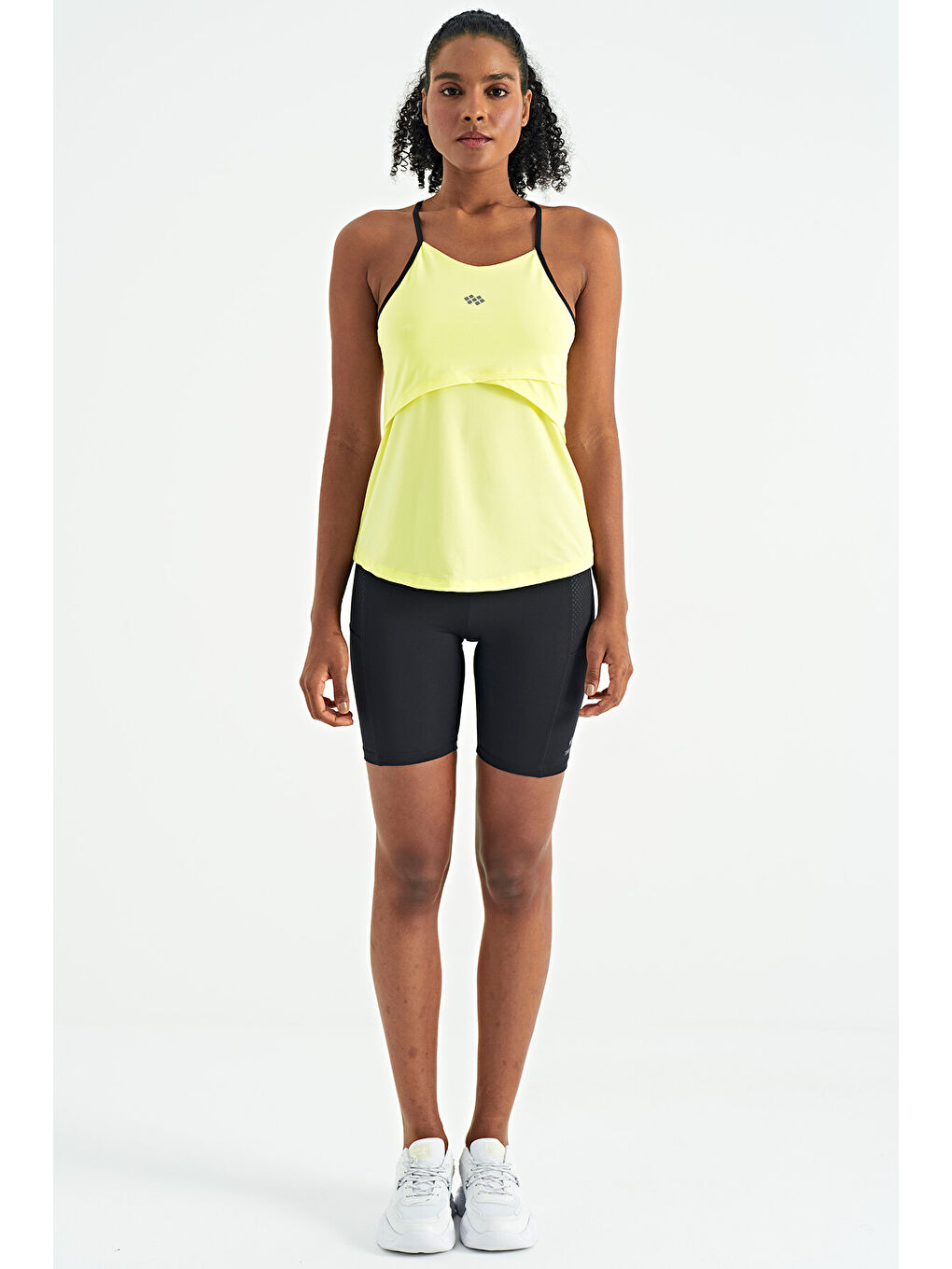 Sarı Limon Sırt Çarpraz Askı Detaylı Standart Kalıp Kadın Spor Atlet - 97261-4