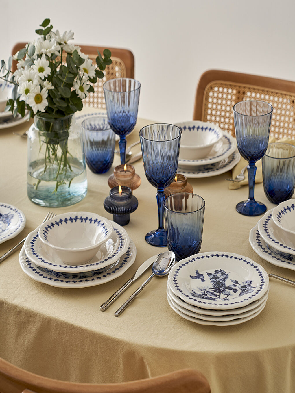 Vanessa Porselen 48 Parça 12 Kişilik Yemek Takımı Mavi