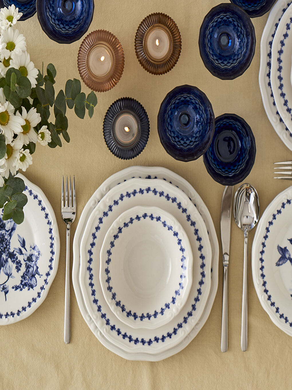 Vanessa Porselen 48 Parça 12 Kişilik Yemek Takımı Mavi-2
