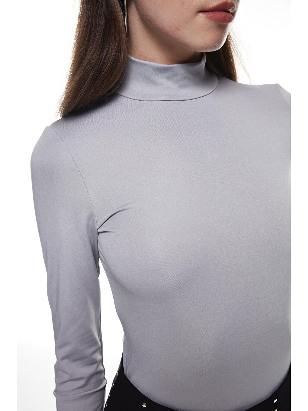 QUZU Gri Balıkçı Yaka Bodysuit Gri - 3