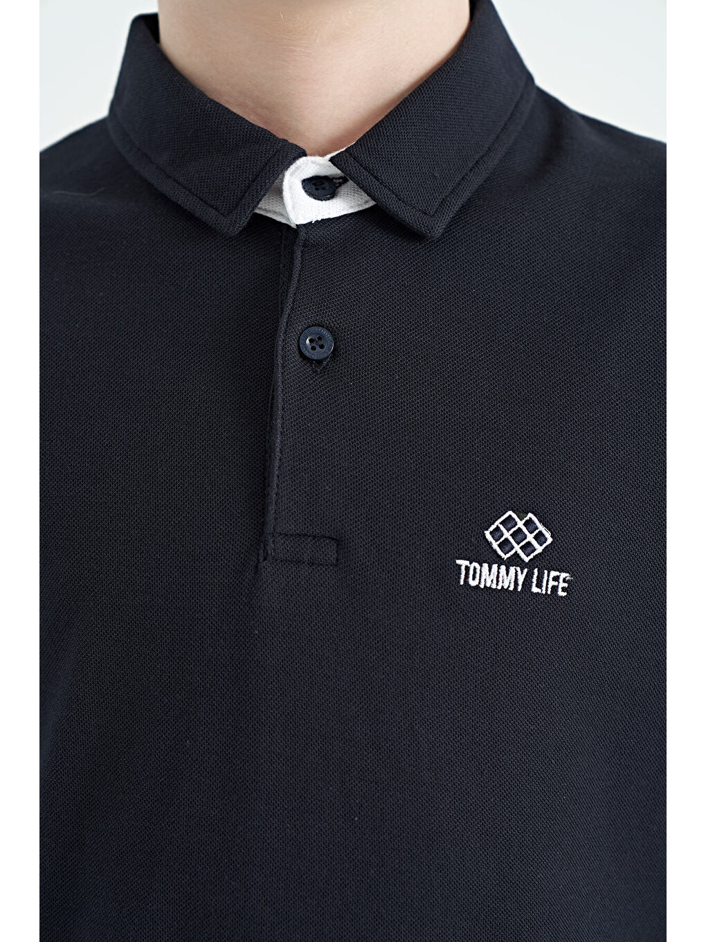 Lacivert Kol Baskı Detaylı Standart Kalıp Polo Yaka Erkek Çocuk Tişört - 11093-6