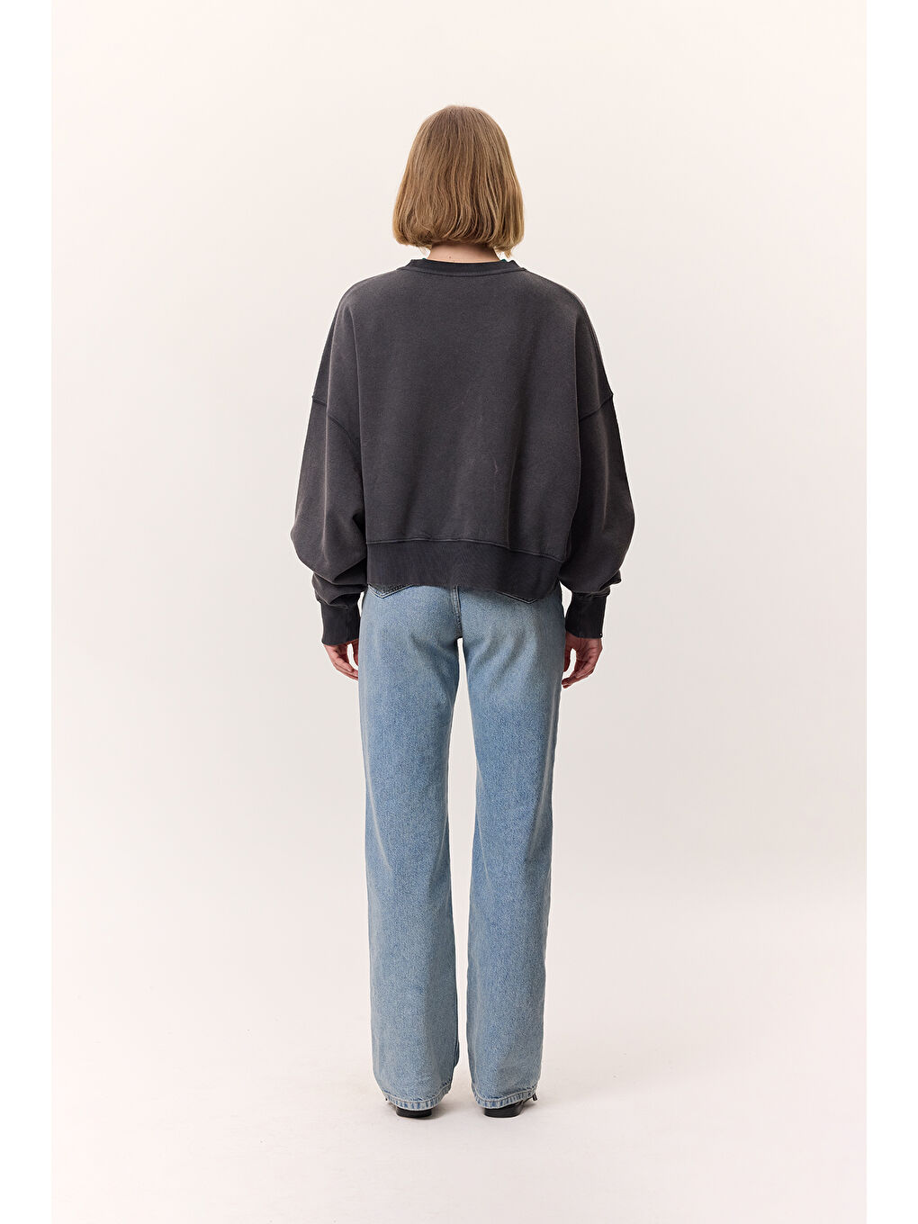 Yıkama Efektli Sweatshırt Antrasit-5