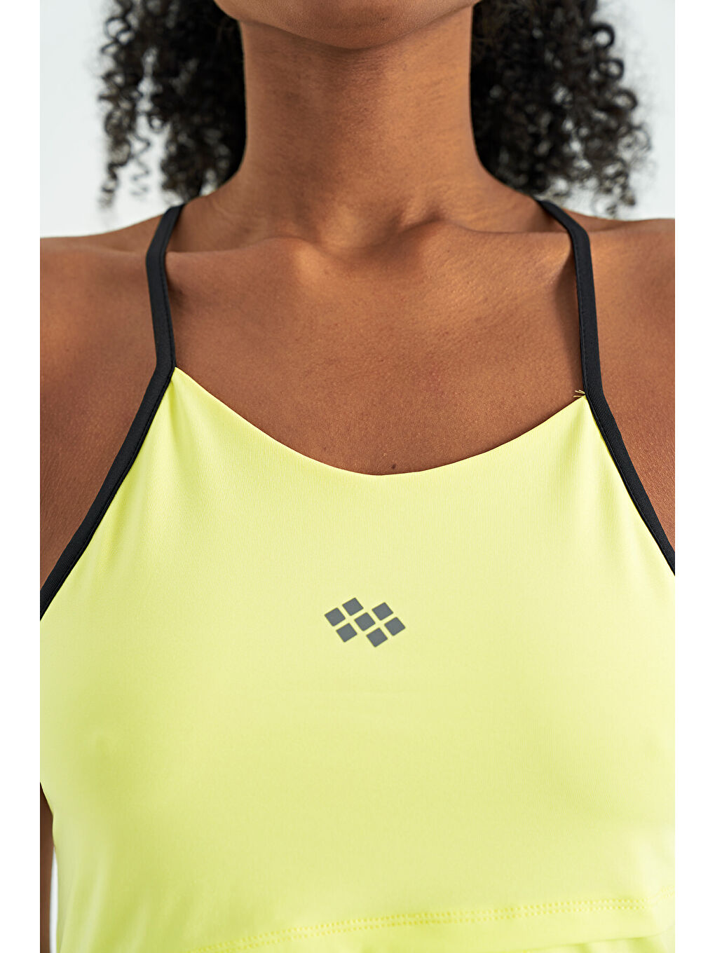 Sarı Limon Sırt Çarpraz Askı Detaylı Standart Kalıp Kadın Spor Atlet - 97261-6