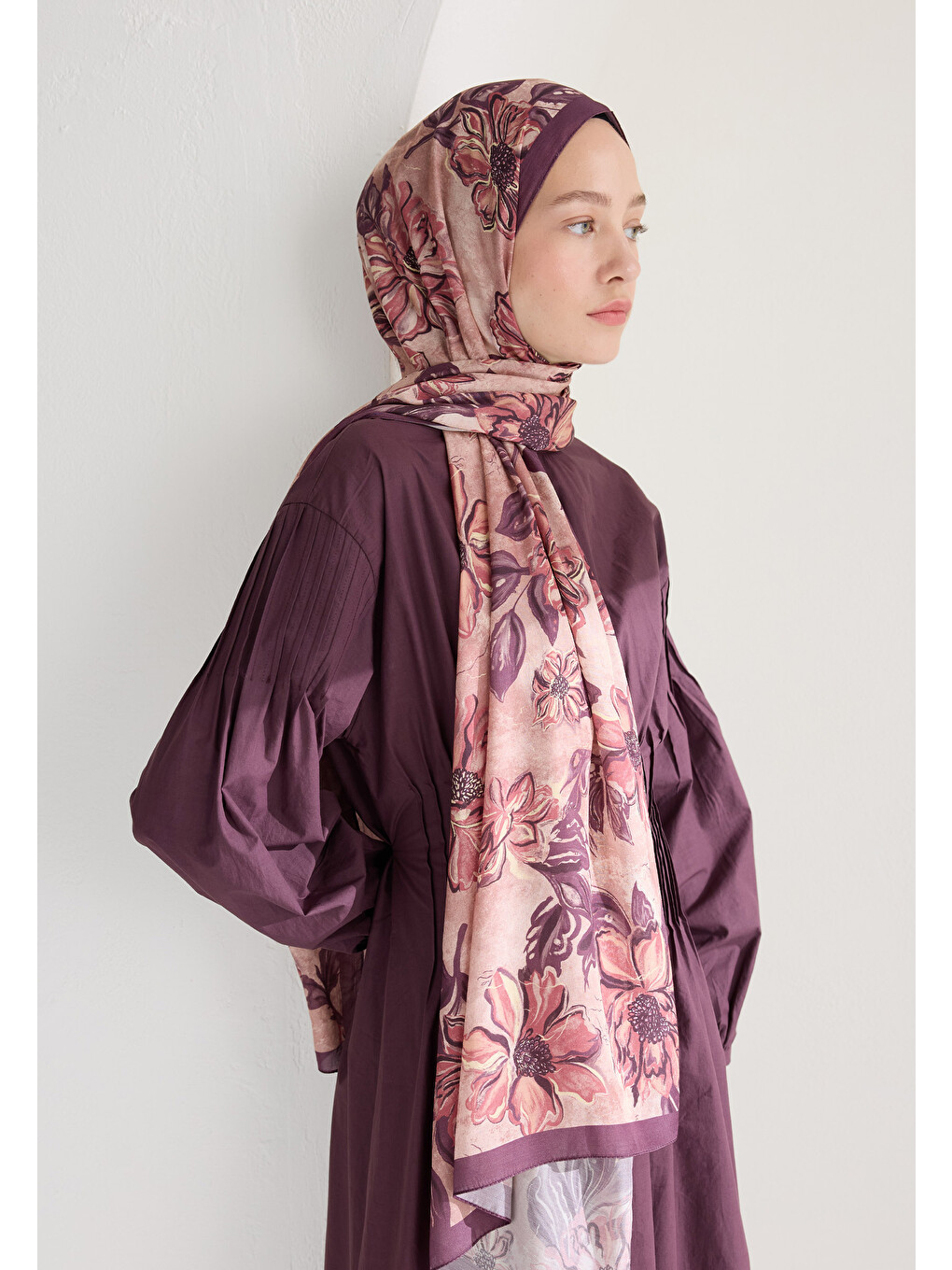 Pembe Jasmıne Floş Viskon Şal Gül Kurusu