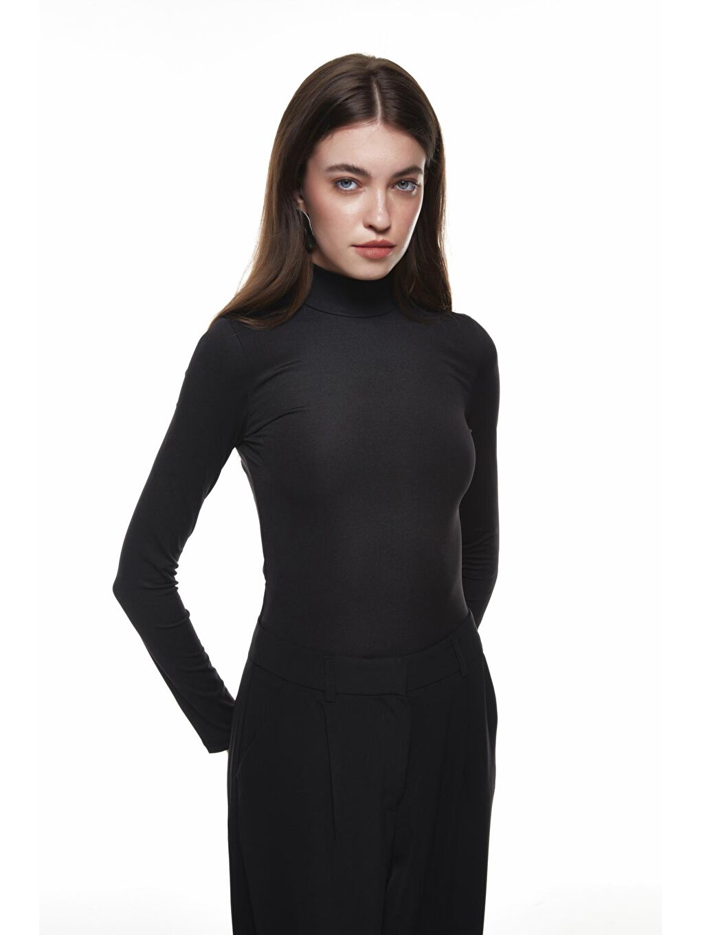 QUZU Siyah Balıkçı Yaka Bodysuit Siyah