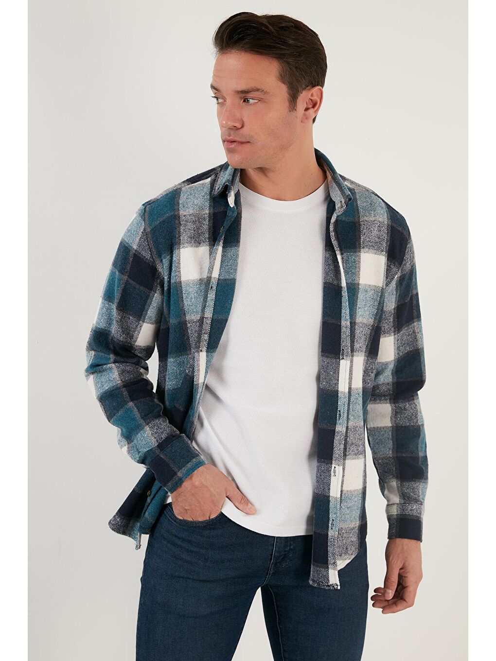 Petrol Ekoseli Uzun Kollu  Kışlık Oduncu Gömlek CF21W112844-2