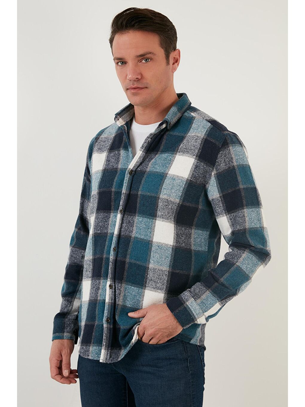 Petrol Ekoseli Uzun Kollu  Kışlık Oduncu Gömlek CF21W112844-3