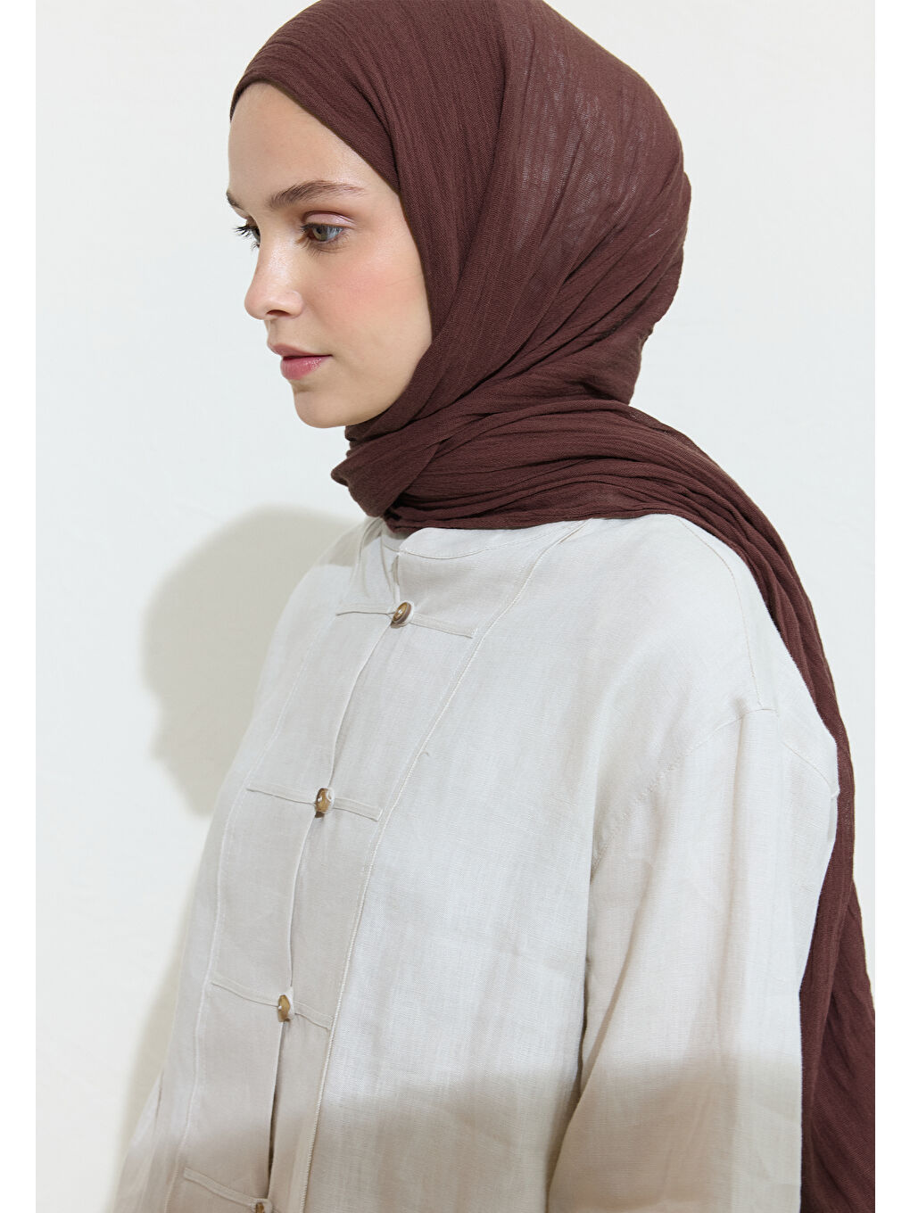 Kahverengi Apple Pıe Pamuklu Keten Şal-1