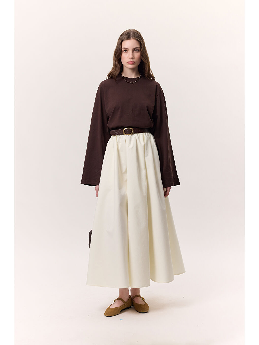 Kahverengi Uzun Kollu Kısa Tshırt Acı Kahve-1