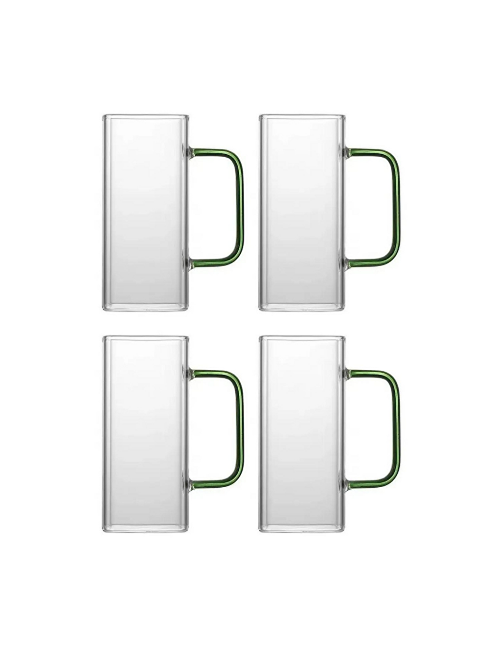 Kare Cam Yeşil Kulplu Meşrubat Bardağı 350 ml 4 Adet