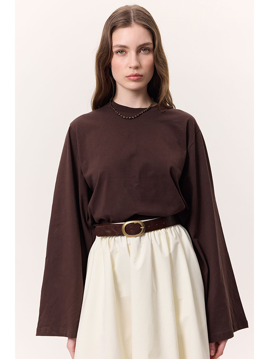 Kahverengi Uzun Kollu Kısa Tshırt Acı Kahve-3