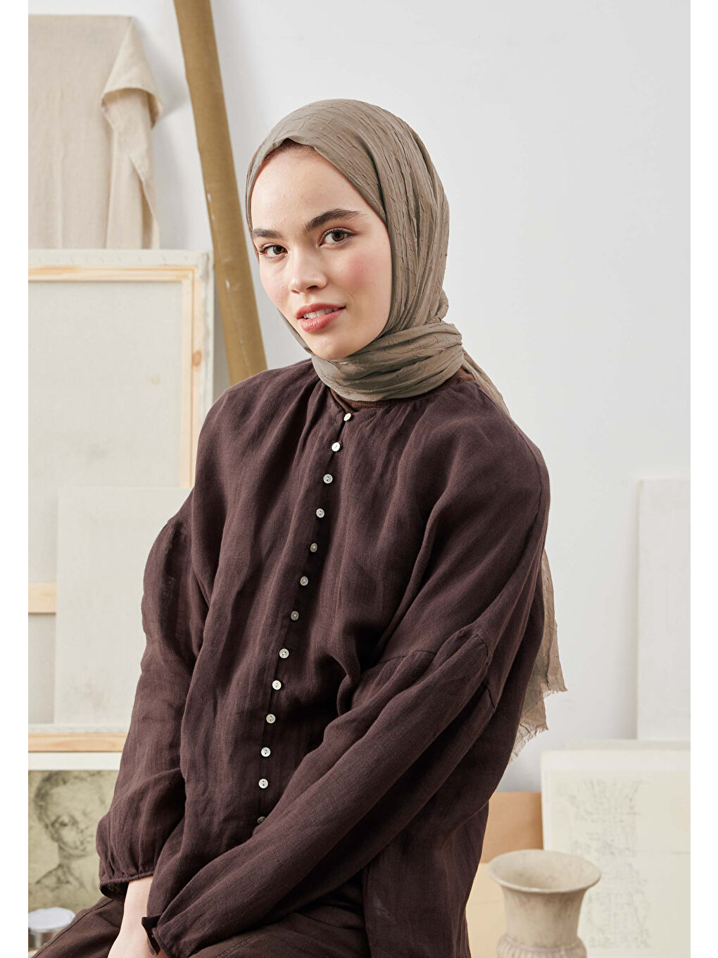 Bej Latte Bambu Şal-3