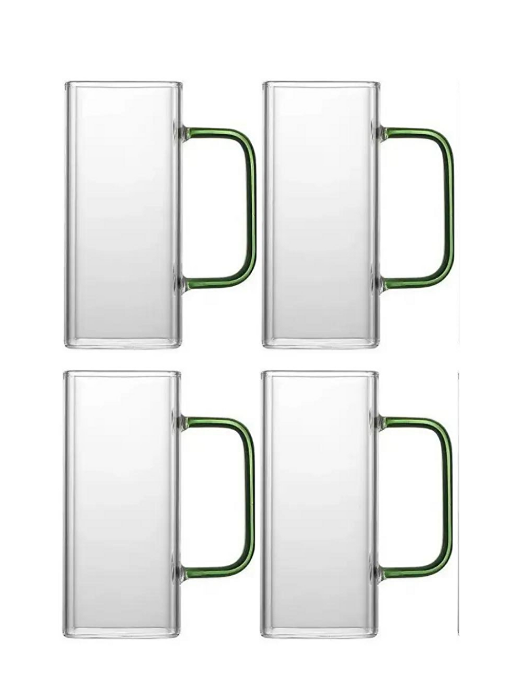 Yeni Nesil Kare Cam Koyu Yeşil Kulplu Latte,Meşrubat,,Süt,Su Bardağı 350 Ml 4 Ade