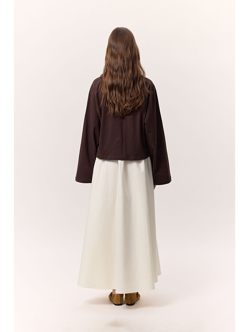 Kahverengi Uzun Kollu Kısa Tshırt Acı Kahve-5