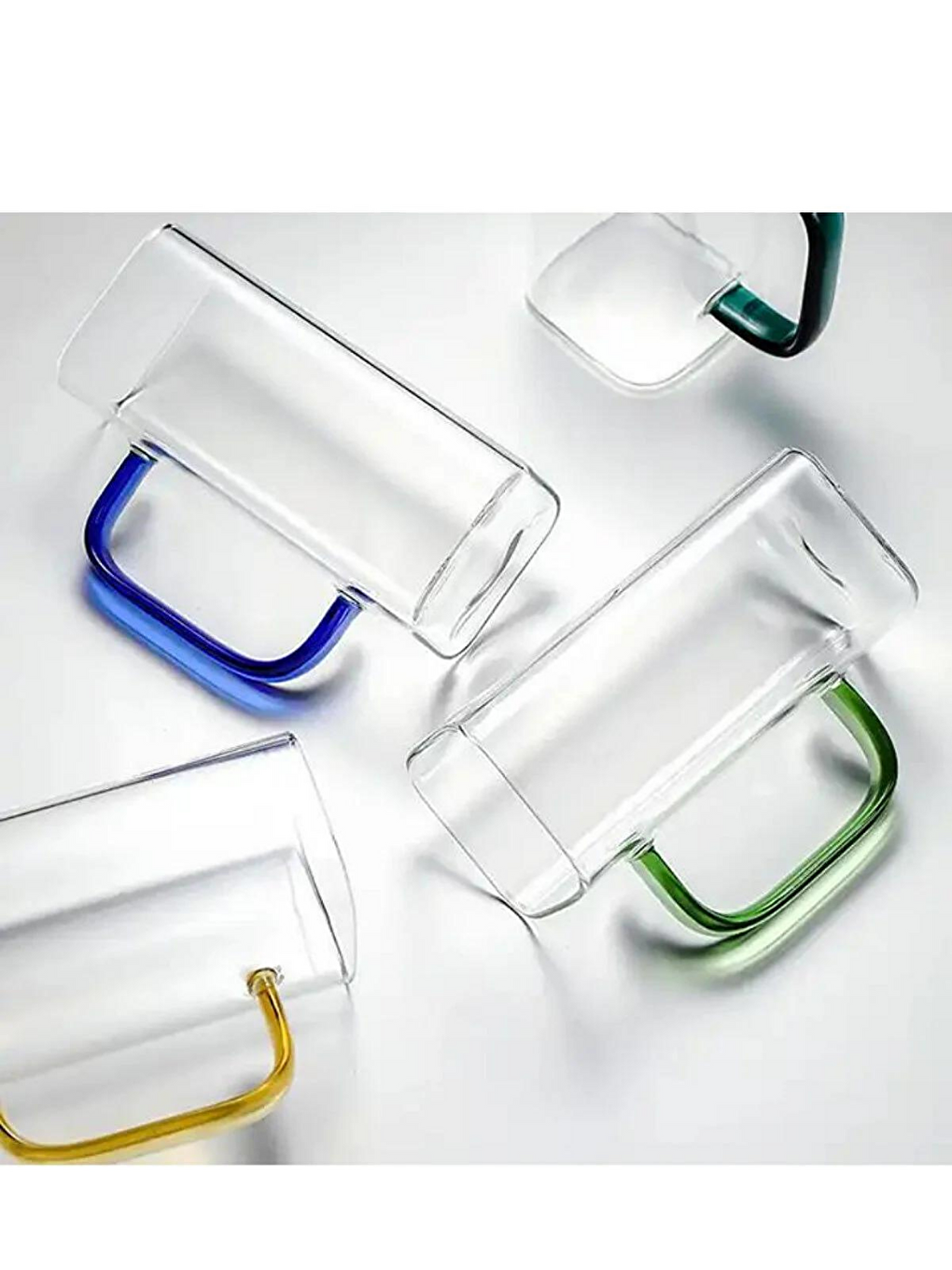 Yeni Nesil Kare Cam Koyu Yeşil Kulplu Latte,Meşrubat,,Süt,Su Bardağı 350 Ml 4 Ade-1