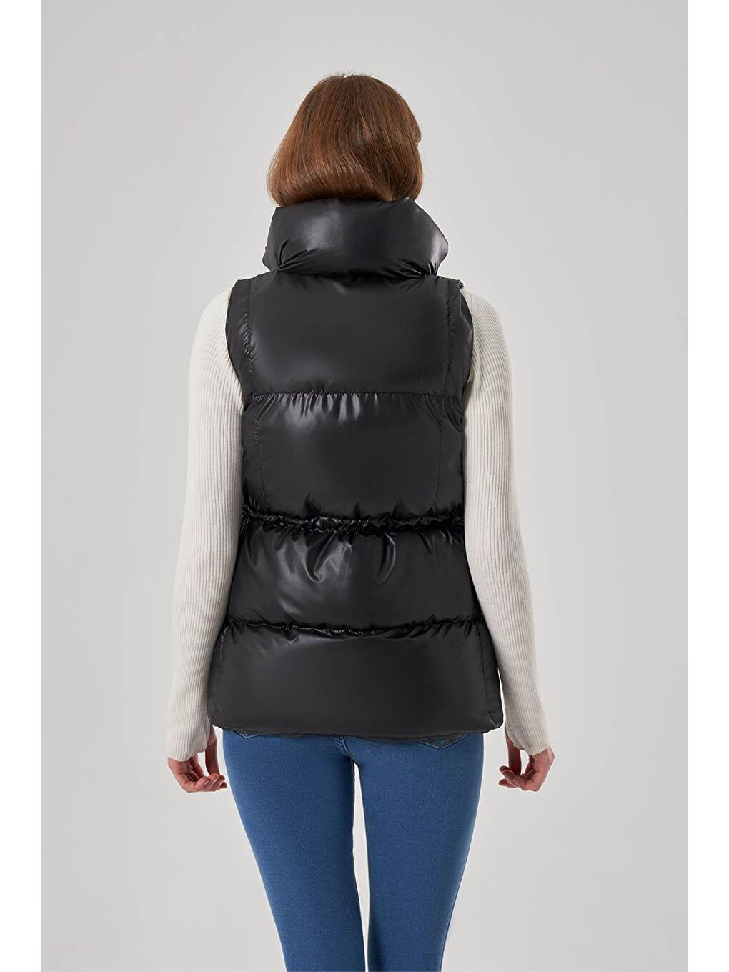 Yanı Büzgülü Şişme Siyah Yelek-3