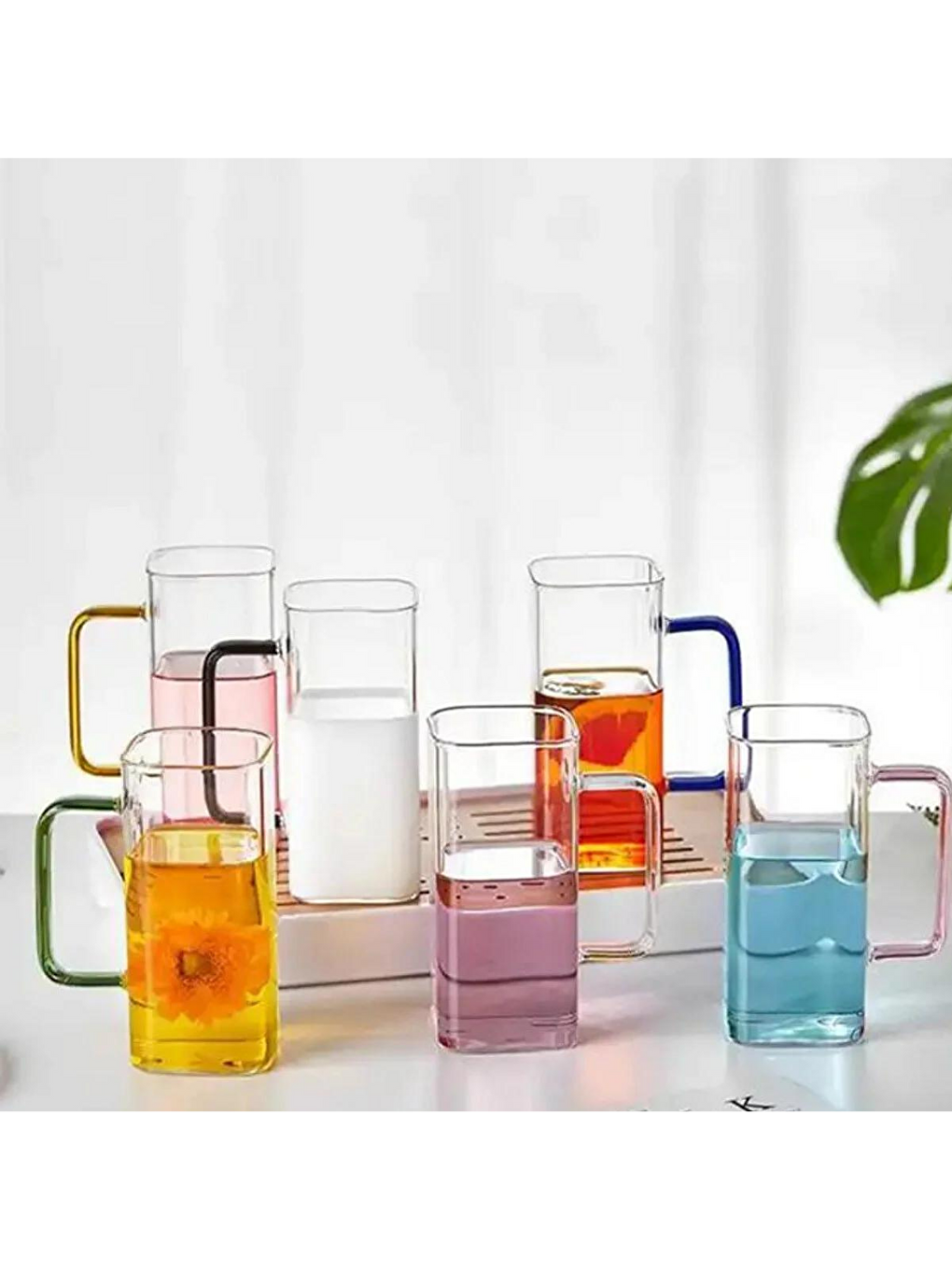 Yeni Nesil Kare Cam Koyu Yeşil Kulplu Latte,Meşrubat,,Süt,Su Bardağı 350 Ml 4 Ade-2