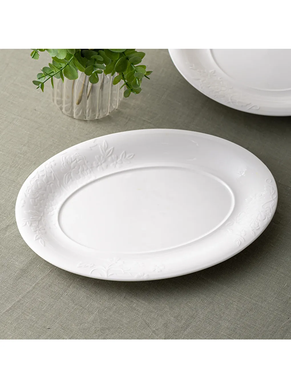 Beyaz Manolya Kayık Tabak 35 cm-2