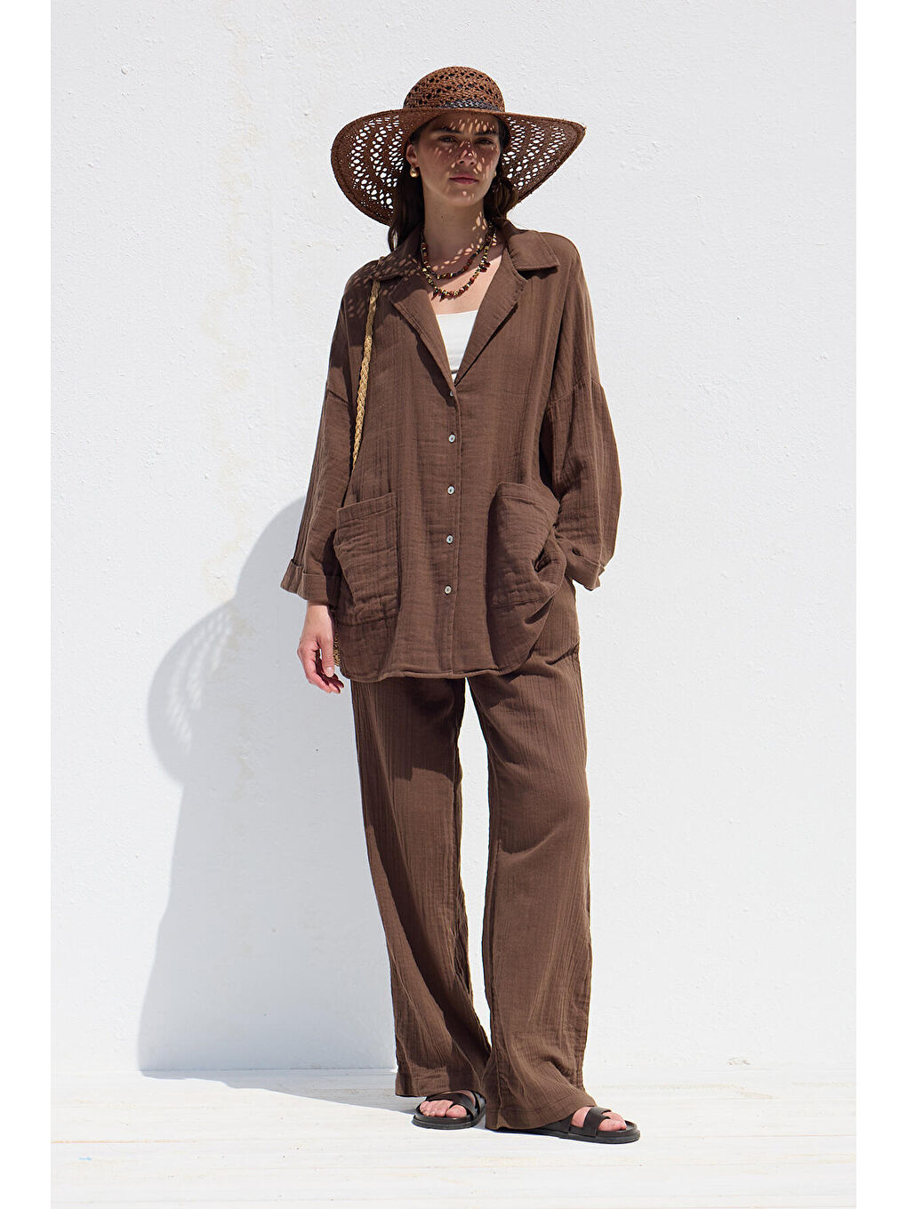 Müslin Rahat Pantolon Kahverengi