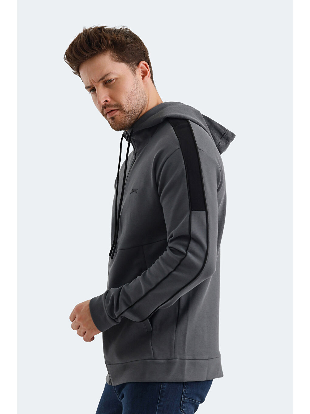 VALERYA Erkek Fermuarlı Sweatshirt Koyu Gri-2