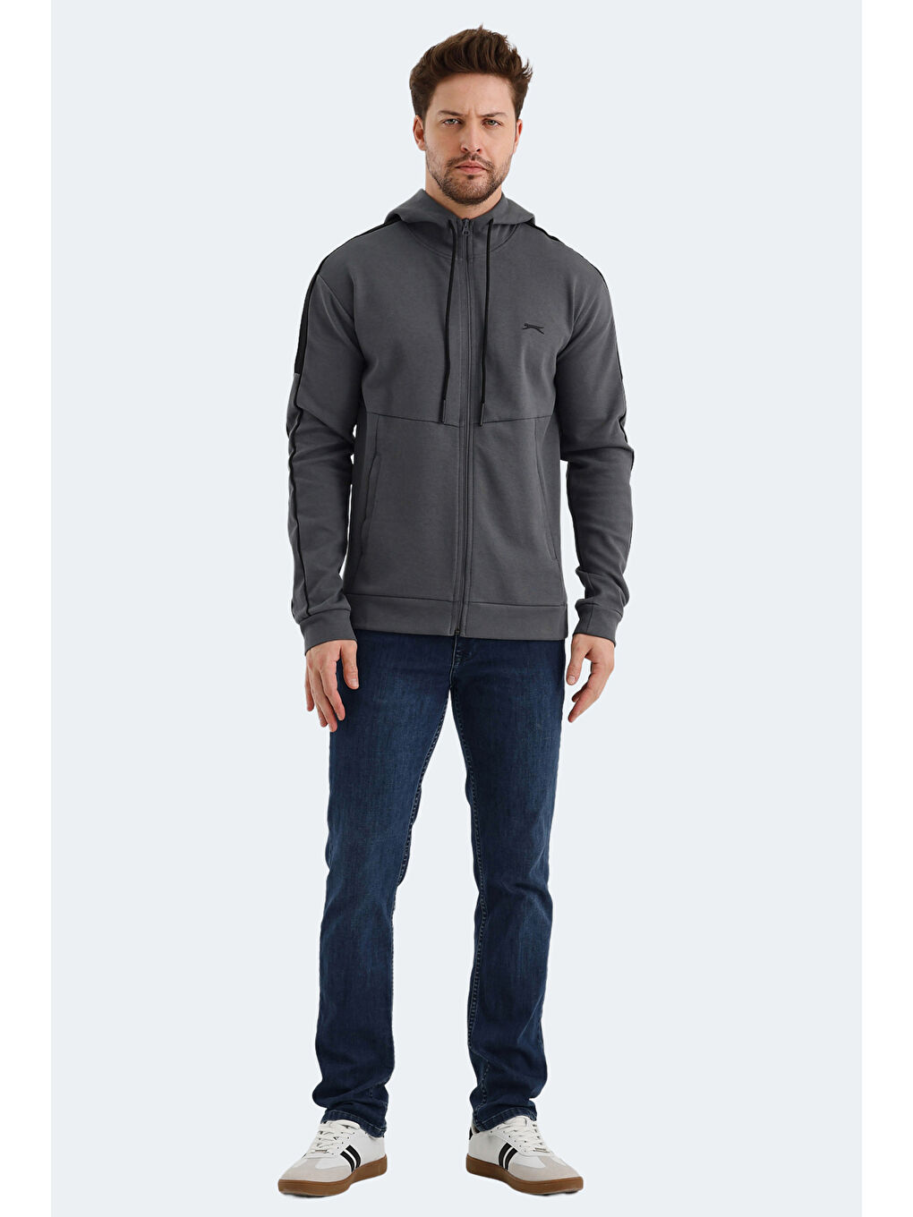 VALERYA Erkek Fermuarlı Sweatshirt Koyu Gri-6