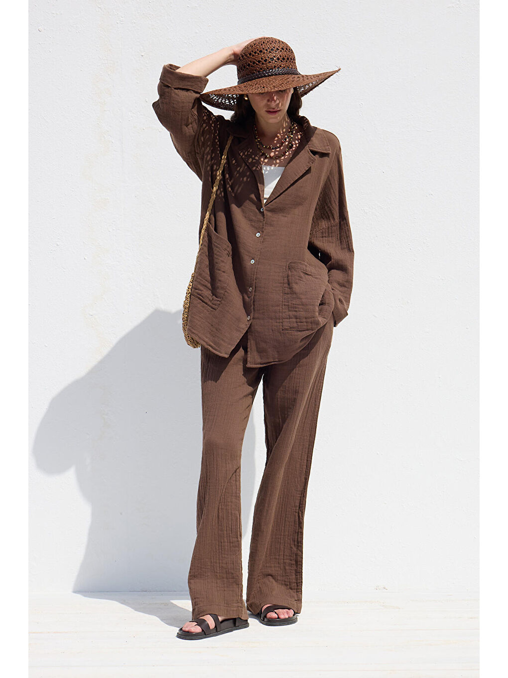 Müslin Rahat Pantolon Kahverengi-1